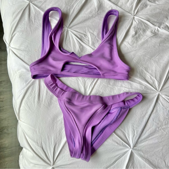 Frankie’s Bikinis Set Cole Ribbed Scoop Bikini Top & Ribbed Cheeky Bikini Bottom - Picture 1 of 7